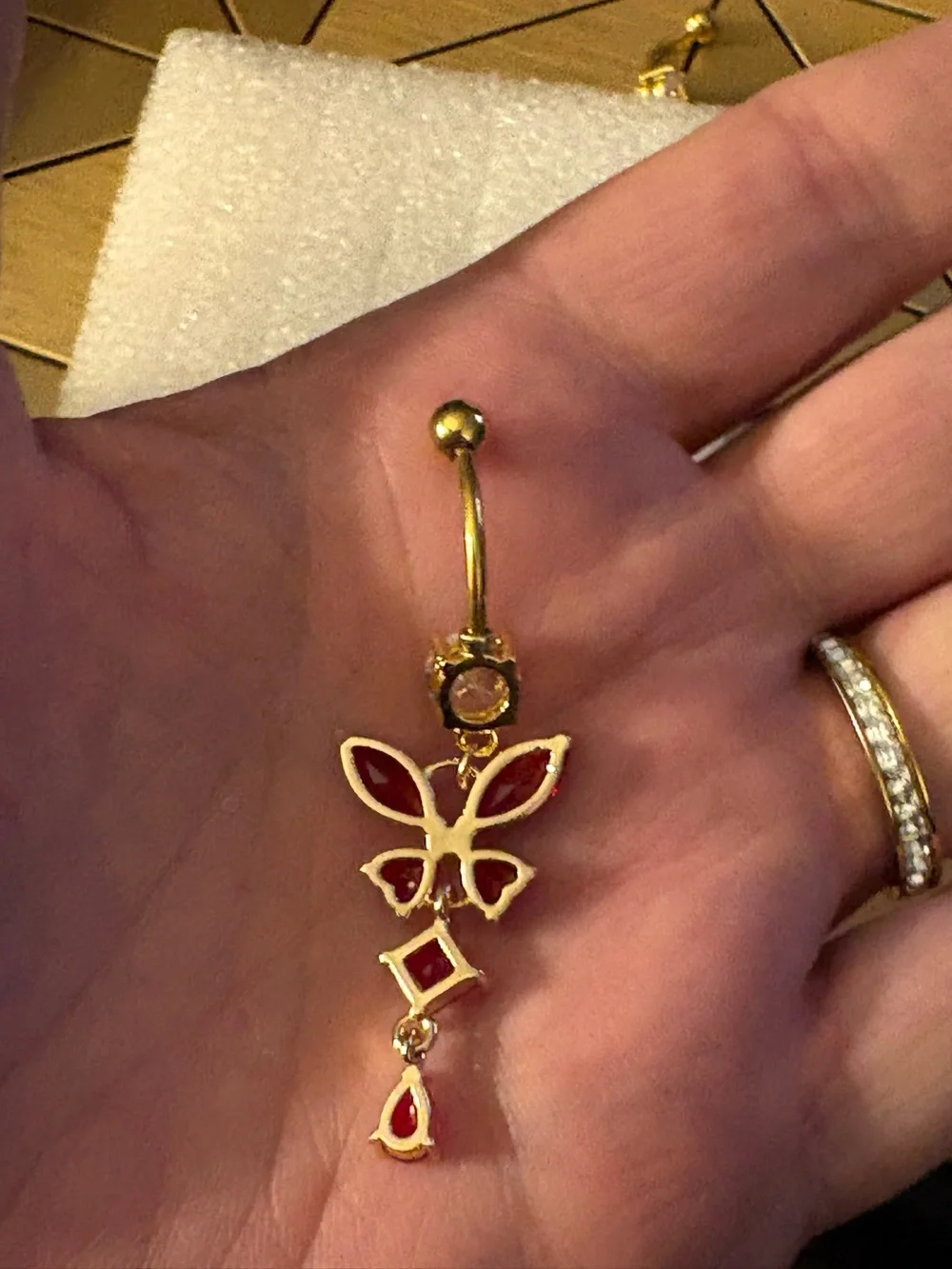 Belly Ring-Dangling Red Butterfly Belly Ring 14G Stainless Steel